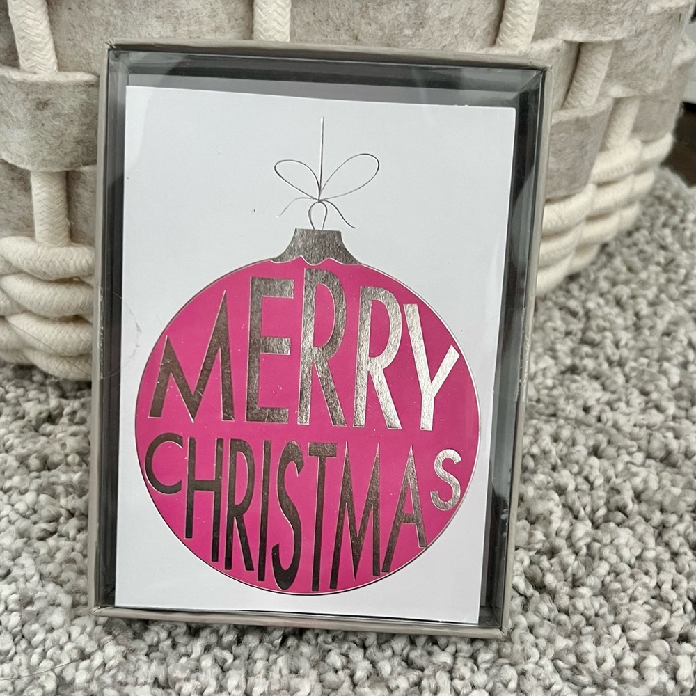Modern Boxed Christmas Greeting Cards 15-count, Pink & Silver SEALED